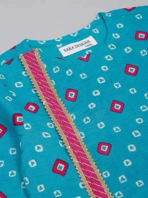 Saka designs boy's printed 100% cotton kurta & dhoti - blue & red 4