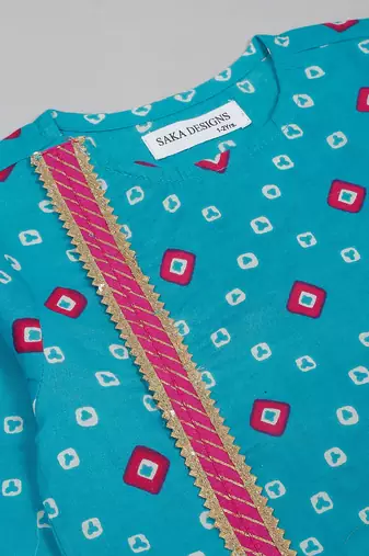 Saka designs boy's printed 100% cotton kurta & dhoti - blue & red