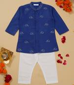 Saka designs boys' blue cotton kurta with exquisite embroidery work and pajama set