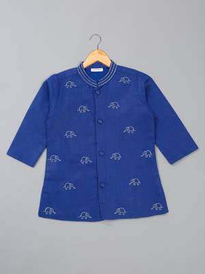 Saka designs boys' blue cotton kurta with exquisite embroidery work and pajama set 2