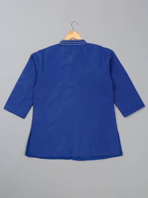 Saka designs boys' blue cotton kurta with exquisite embroidery work and pajama set 3