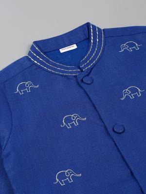 Saka designs boys' blue cotton kurta with exquisite embroidery work and pajama set 4