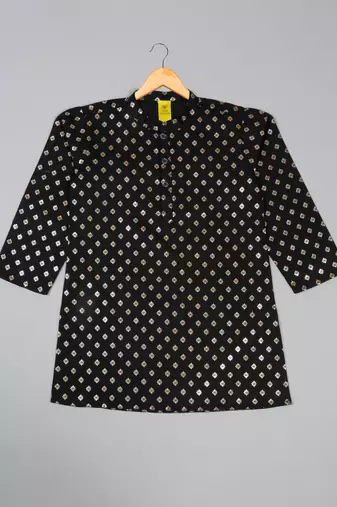 Saka designs boys black foil printed and beige pajama for boys