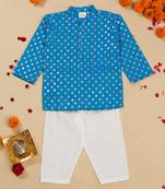 Saka designs boy's foil printed kurta & pyjamas - blue & white