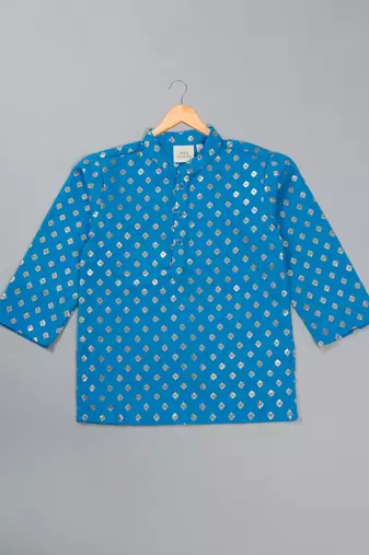 Saka designs boy's foil printed kurta & pyjamas - blue & white
