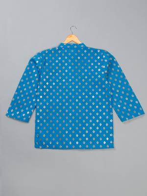 Saka designs boy's foil printed kurta & pyjamas - blue & white 3