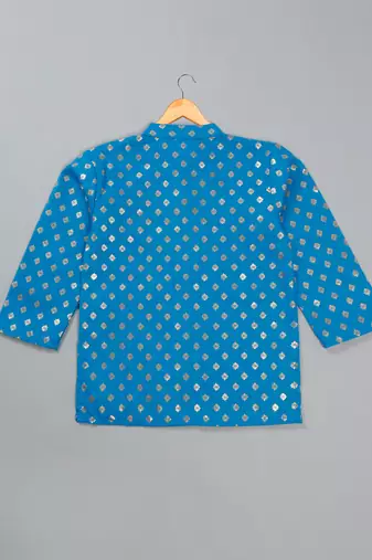 Saka designs boy's foil printed kurta & pyjamas - blue & white