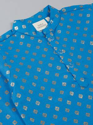 Saka designs boy's foil printed kurta & pyjamas - blue & white 4