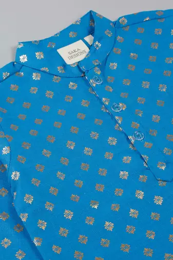 Saka designs boy's foil printed kurta & pyjamas - blue & white