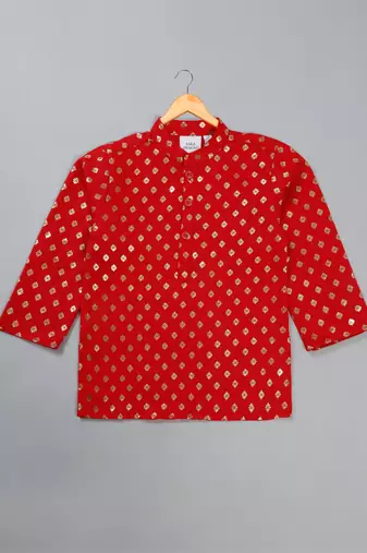 Saka designs boy's foil printed kurta & pyjamas - red & white