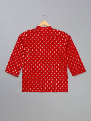 Saka designs boy's foil printed kurta & pyjamas - red & white 3