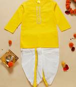 Saka designs boy's cotton kurta & dhoti - yellow & white