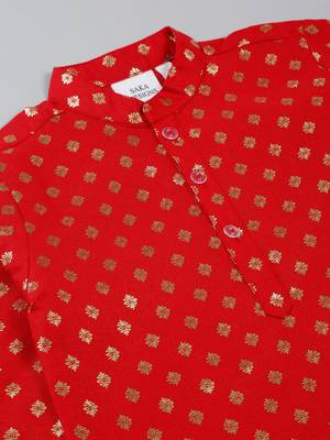 Saka designs boy's foil printed kurta & pyjamas - red & white 4