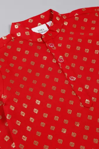 Saka designs boy's foil printed kurta & pyjamas - red & white