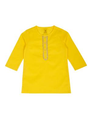 Saka designs boy's cotton kurta & dhoti - yellow & white 2