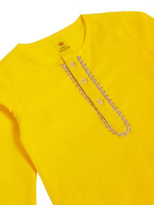 Saka designs boy's cotton kurta & dhoti - yellow & white 4