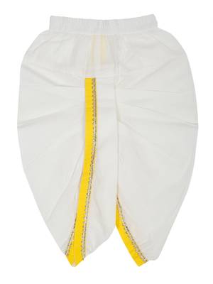 Saka designs boy's cotton kurta & dhoti - yellow & white 5