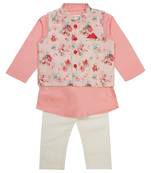 Saka designs boy's floral printed jacket with cotton kurta & pyjamas - pink & white