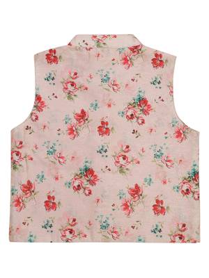 Saka designs boy's floral printed jacket with cotton kurta & pyjamas - pink & white 4