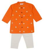Saka designs emberoidered cotton kurta pajama set  boys - orange & white