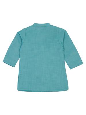 Saka designs emberoidered cotton kurta pajama set for boys - turquoise blue & orange 3
