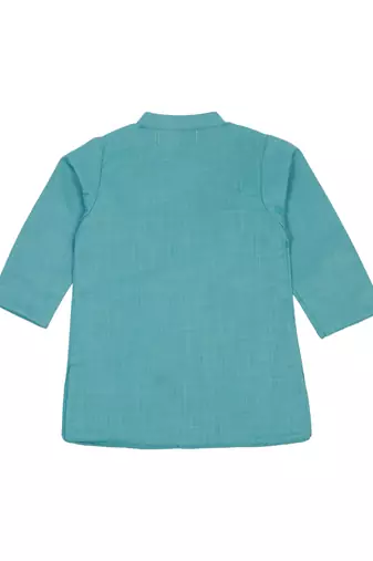 Saka designs emberoidered cotton kurta pajama set for boys - turquoise blue & orange