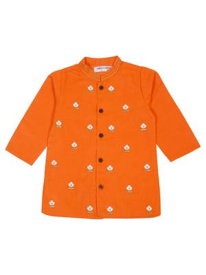 Saka designs emberoidered cotton kurta pajama set  boys - orange & white 2