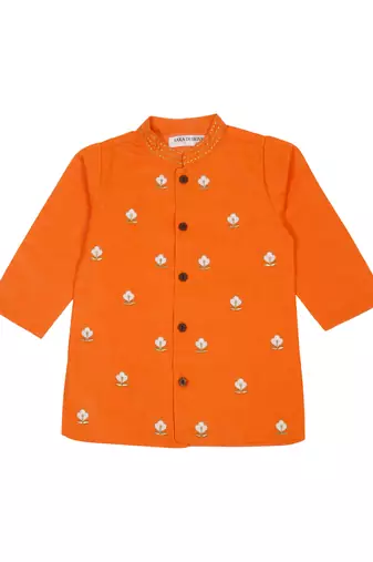 Saka designs emberoidered cotton kurta pajama set  boys - orange & white