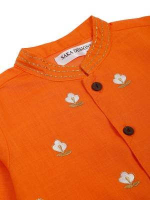 Saka designs emberoidered cotton kurta pajama set  boys - orange & white 4