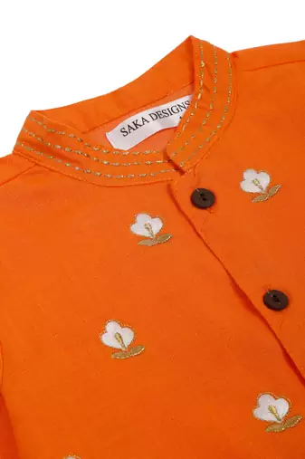 Saka designs emberoidered cotton kurta pajama set  boys - orange & white