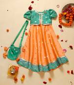 Saka designs girl's maxi gown jacket and a pouch - orange & green