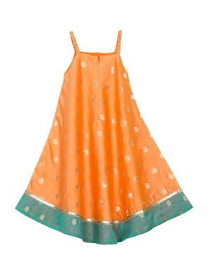 Saka designs girl's maxi gown jacket and a pouch - orange & green 2