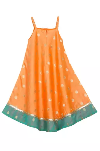 Saka designs girl's maxi gown jacket and a pouch - orange & green