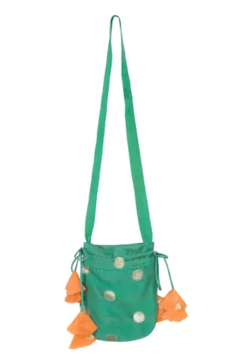 Saka designs girl's maxi gown jacket and a pouch - orange & green