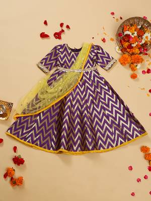 Saka designs girl's maxi dress/gown dupatta and a belt - purple 1