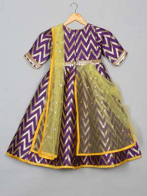 Saka designs girl's maxi dress/gown dupatta and a belt - purple 2