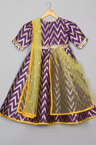 Saka designs girl's maxi dress/gown dupatta and a belt - purple