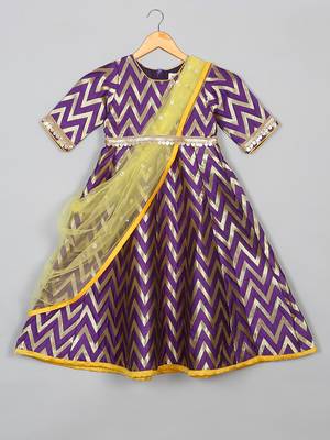 Saka designs girl's maxi dress/gown dupatta and a belt - purple 3