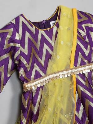 Saka designs girl's maxi dress/gown dupatta and a belt - purple 4
