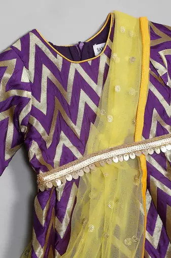 Saka designs girl's maxi dress/gown dupatta and a belt - purple