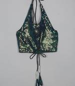 Saka designs sequence work halter neck navy crop top for girls