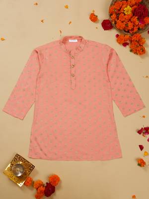Saka designs  boys' foil printed kurta for effortless elegance - peach 1