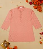 Saka designs  boys' foil printed kurta for effortless elegance - peach