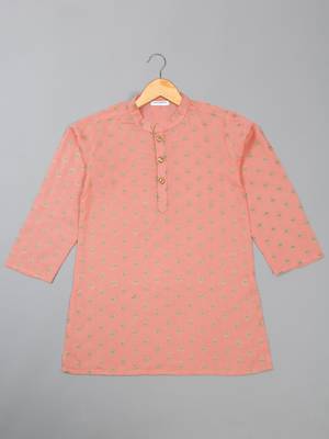 Saka designs  boys' foil printed kurta for effortless elegance - peach 2