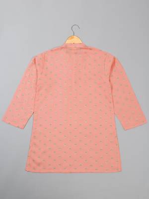 Saka designs  boys' foil printed kurta for effortless elegance - peach 3
