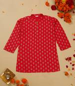 Saka designs  boys' foil printed kurta for effortless elegance - dark peach
