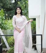 Pink designer net sequence embroidery work saree with sequence work blouse piece