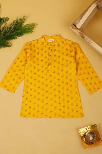 Saka designs  boys' foil printed kurta for effortless elegance - yellow