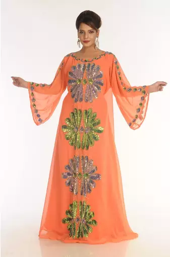 Orange georgette embroidered zariWork islamic-kaftans