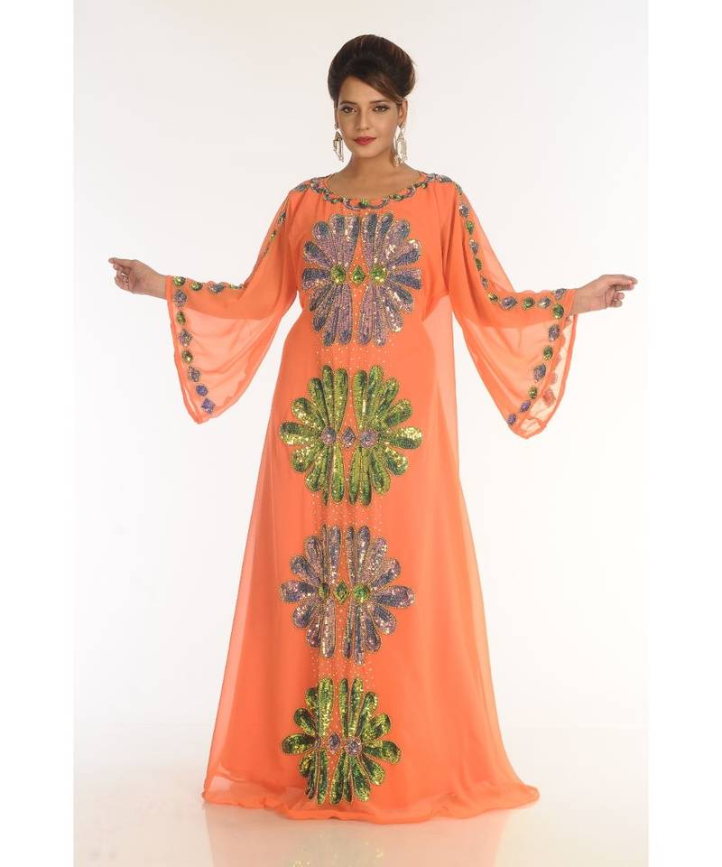 Orange georgette embroidered zariWork islamic-kaftans